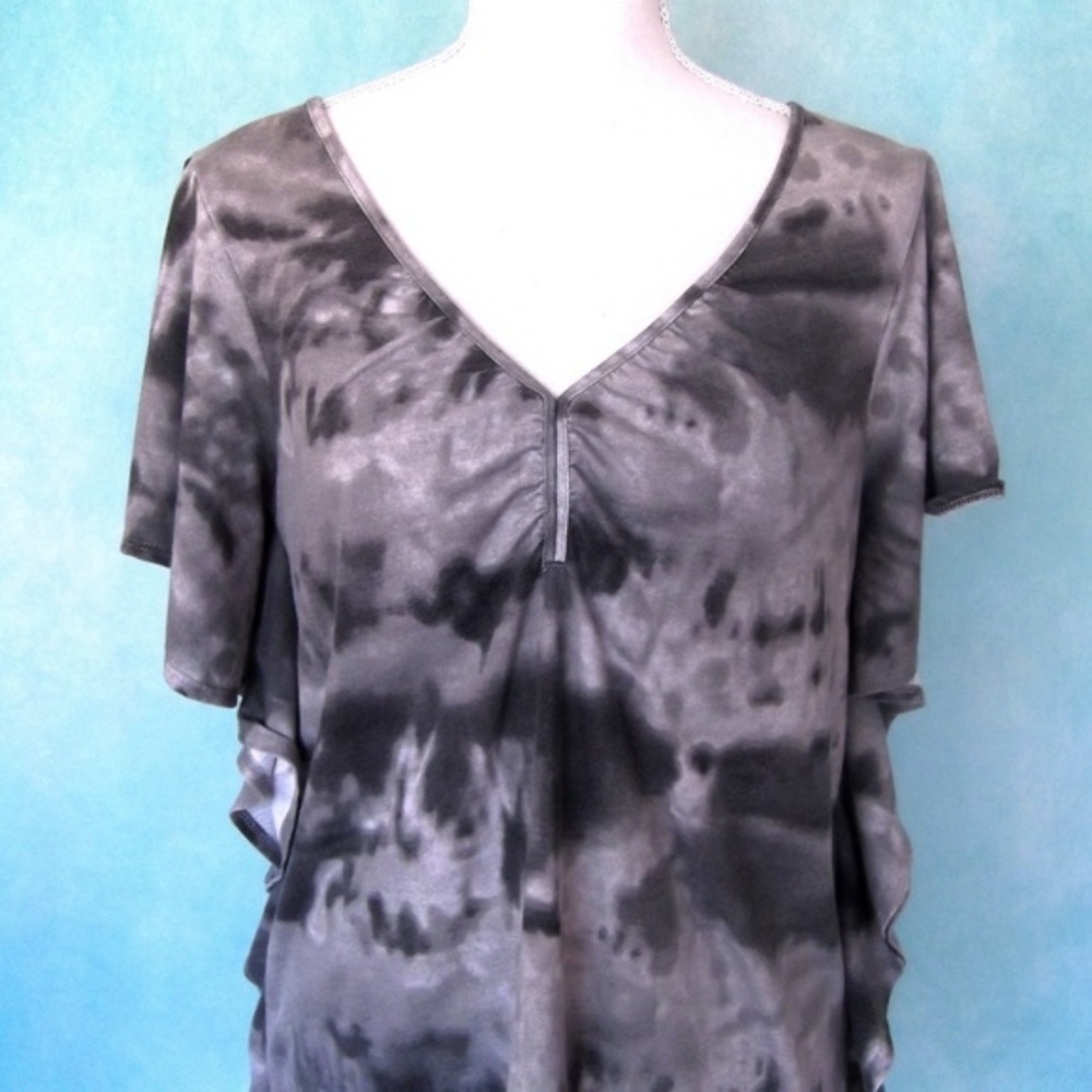Tie Dye Flutter Sleeve V Neck Top Size Large